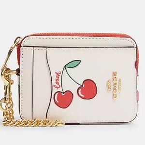 Coach Zip Card Case With Heart Cherry Print